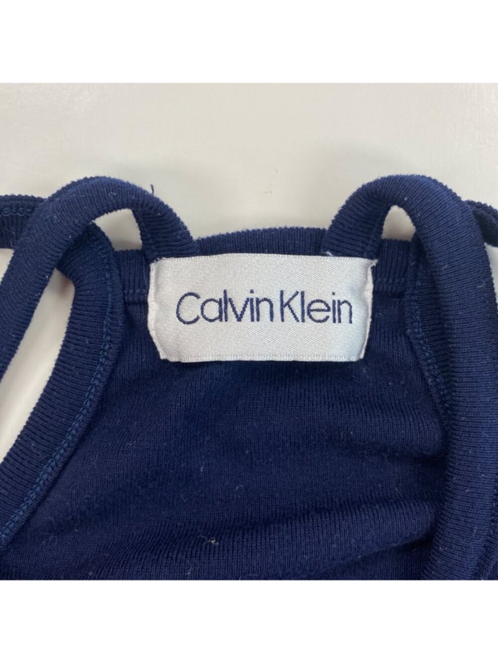 Calvin Klein Navy Blue Double Strappy Bodycon Tank Mini Dress White Size Small - Picture 6 of 10
